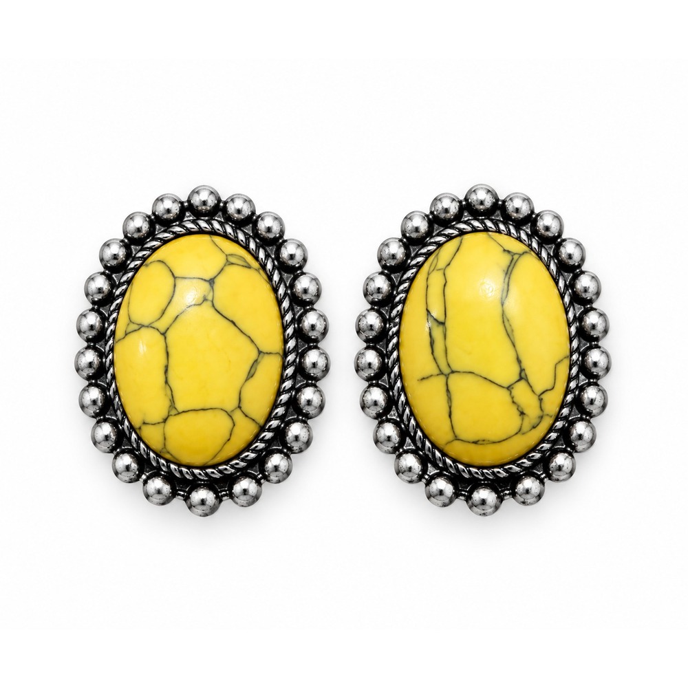 Yellow Howlite Stud Earrings Silver Tone Studded Western Cowgirl Southwestern